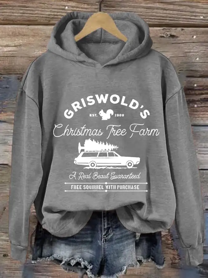 Women's Christmas Griswold Co Christmas Tree Farm Hooded Sweatshirt