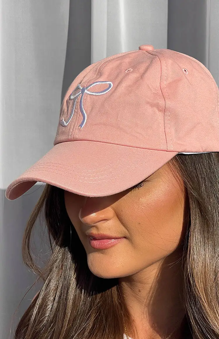 Liora Pink Embroidered Bow Baseball Cap