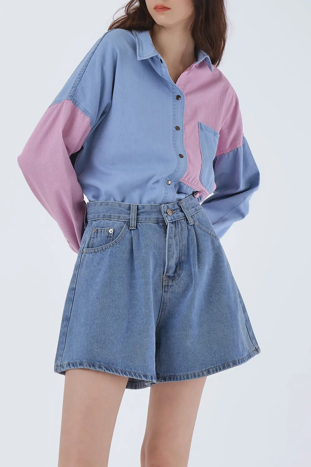 Zoe Pintucked Denim Shorts