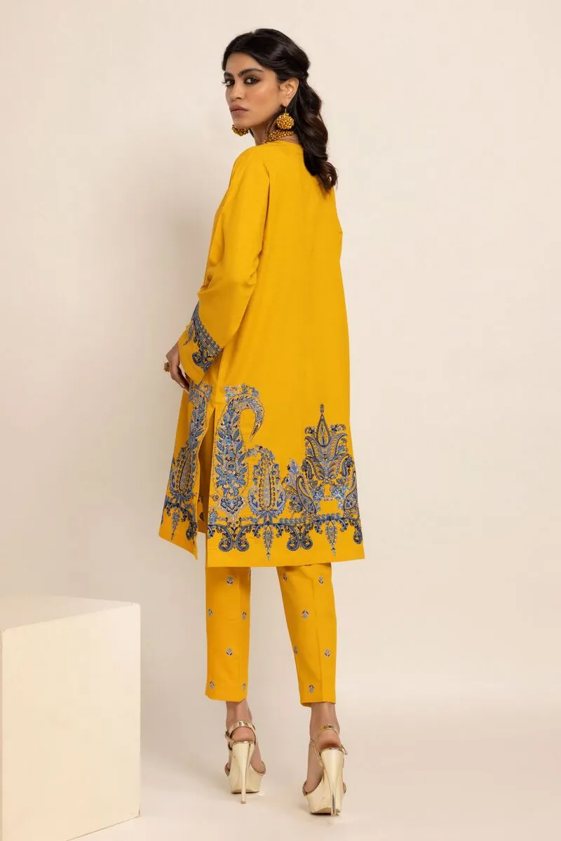 3 Piece Kurta Embroidered | Dupatta& Bottom & Tops | Color yellow