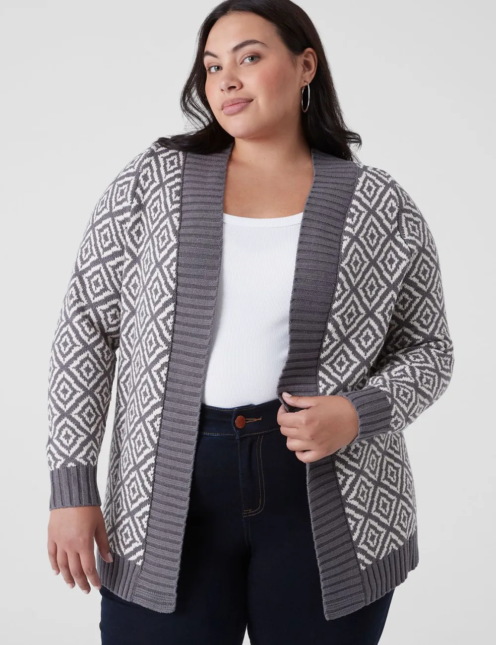 Long-Sleeve Open-Front Jacquard Cardigan