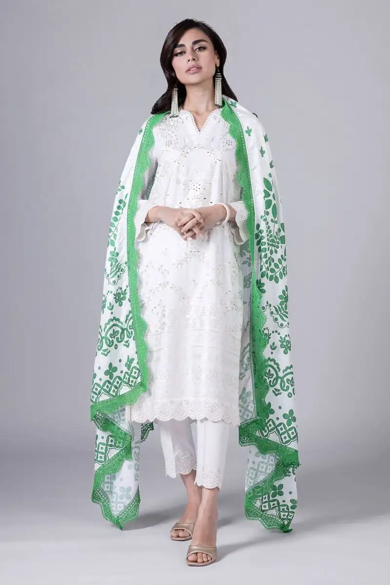 3 Piece Kurta Embroidered | Dupatta& Bottom & Tops | Color Light green