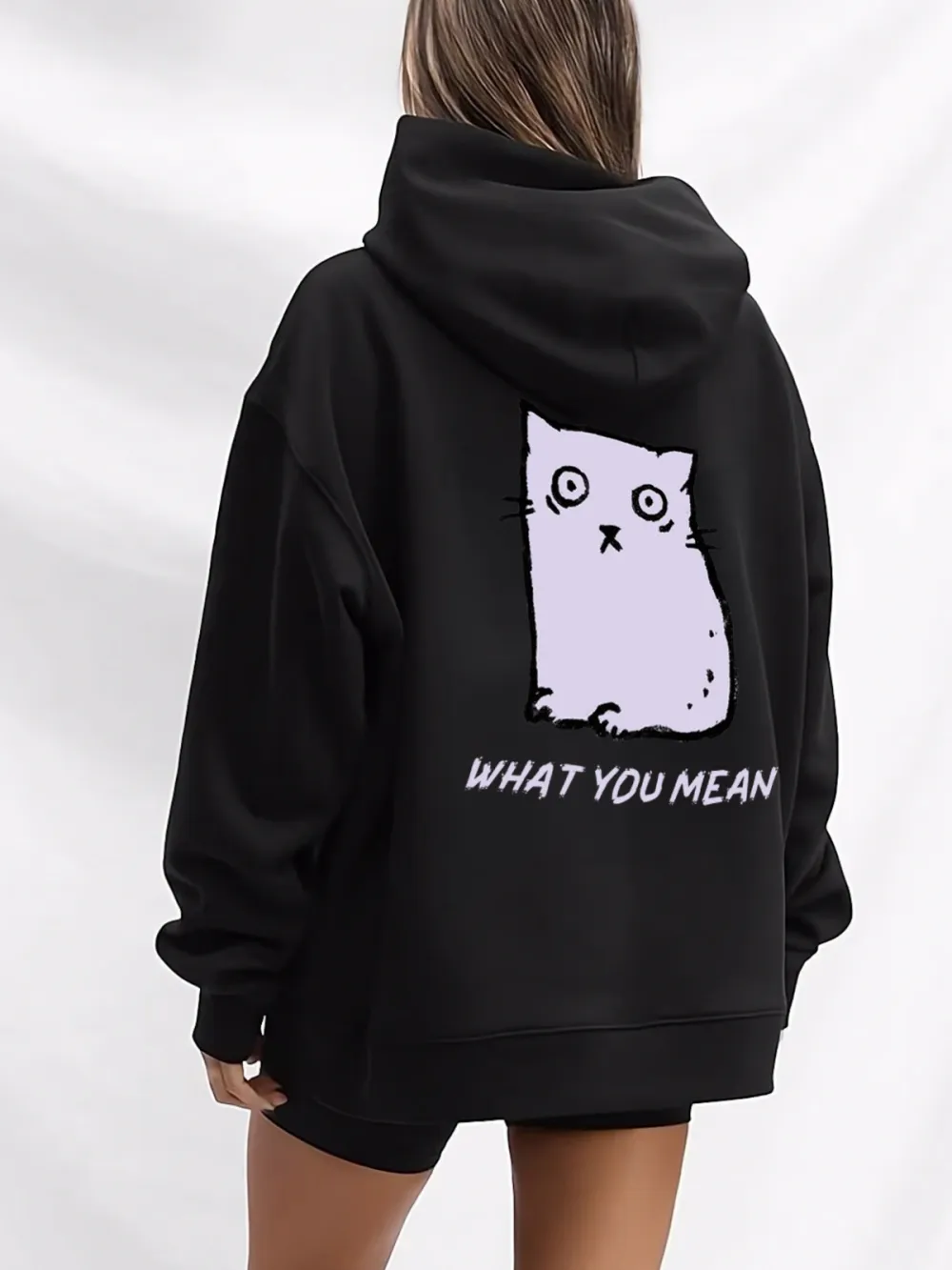 WHAT U MEAN PATTERN PRINTED HOODIE