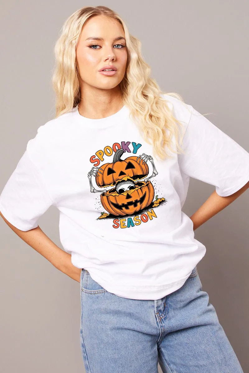 Women's Pumpkin Art Letter Combination Printed T-shirt