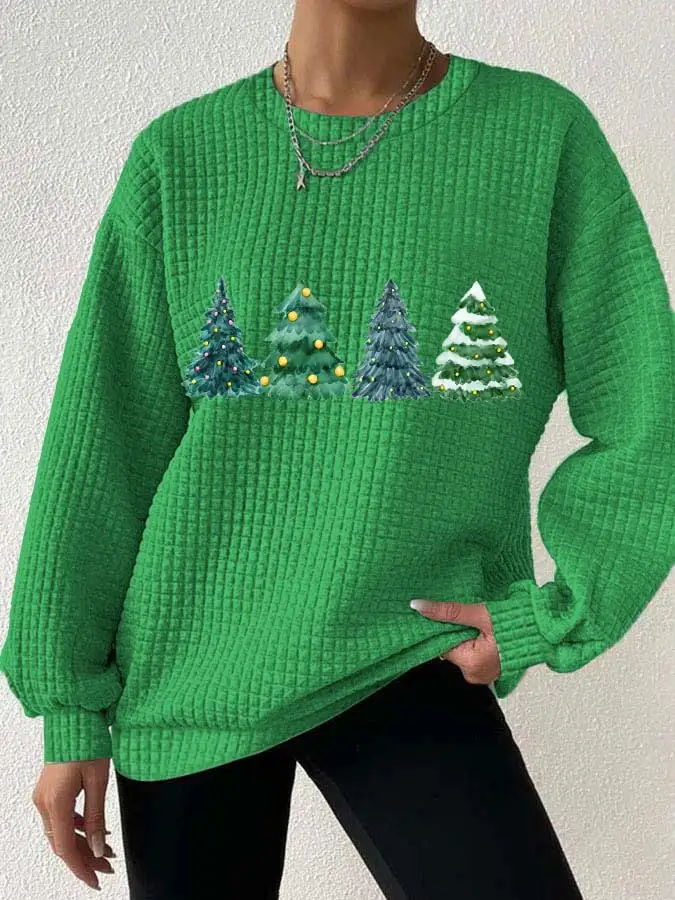 Women's Christmas Tree Casual Waffle Sweatshirt