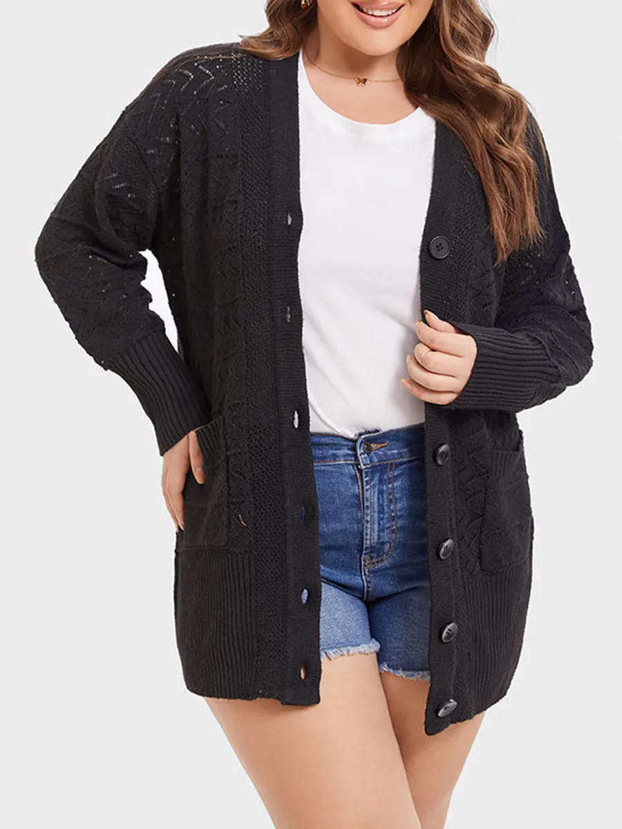 Pointelle Knit Button Dual Pocket Cardigan