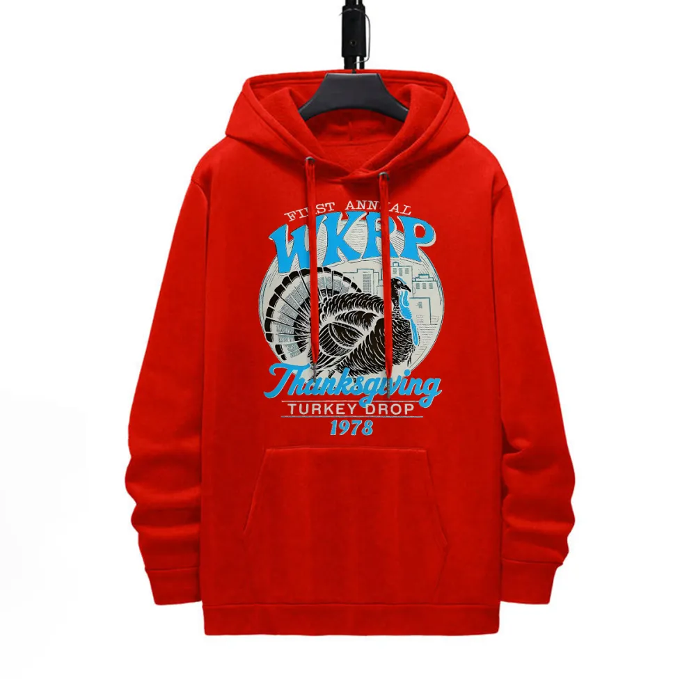 FIRST ANNUL WKRP THANKSING GIVING TURKEY DROP DESIGNED PATTERN PRINTED HOODIE