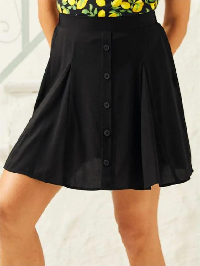 Black Casual A-Line Button Skirts