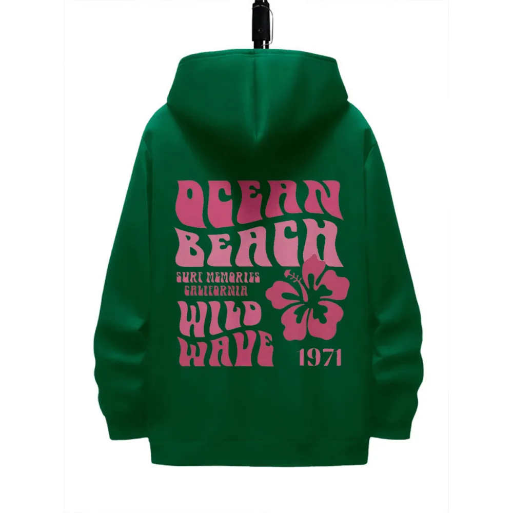 OCEAN BEACH PATTERN PRINTED HOODIE