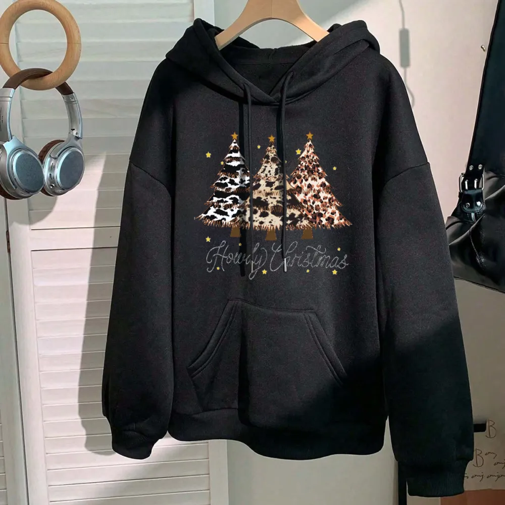 Leopard print Christmas tree Women's hoodie