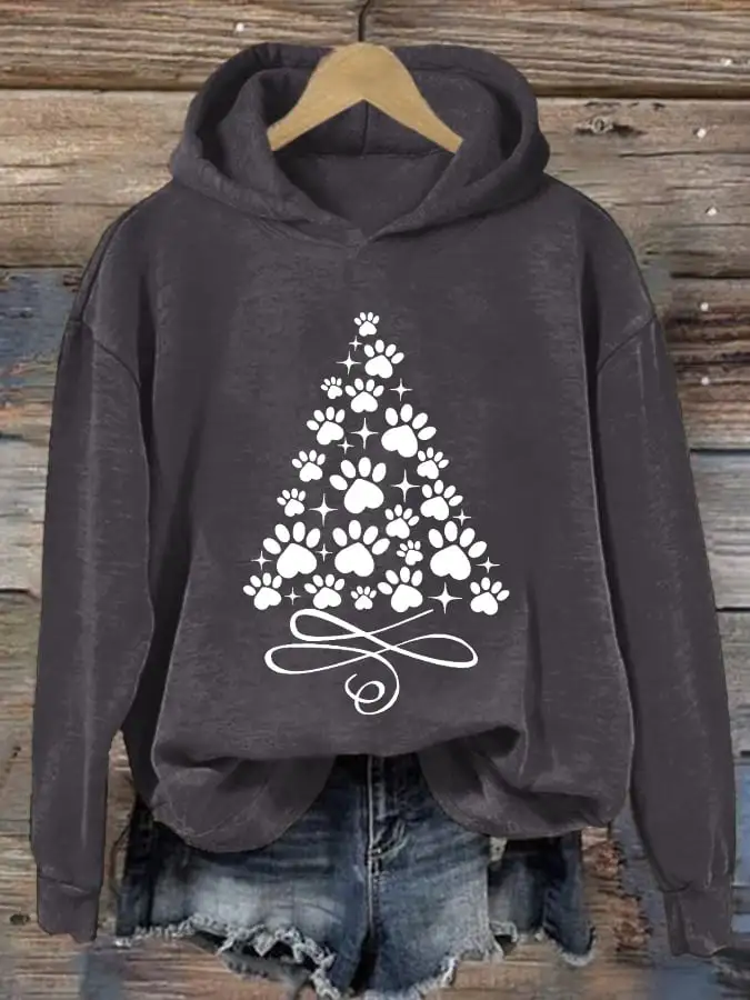 Women's Christmas Cute Pawy Print Casual Hooded