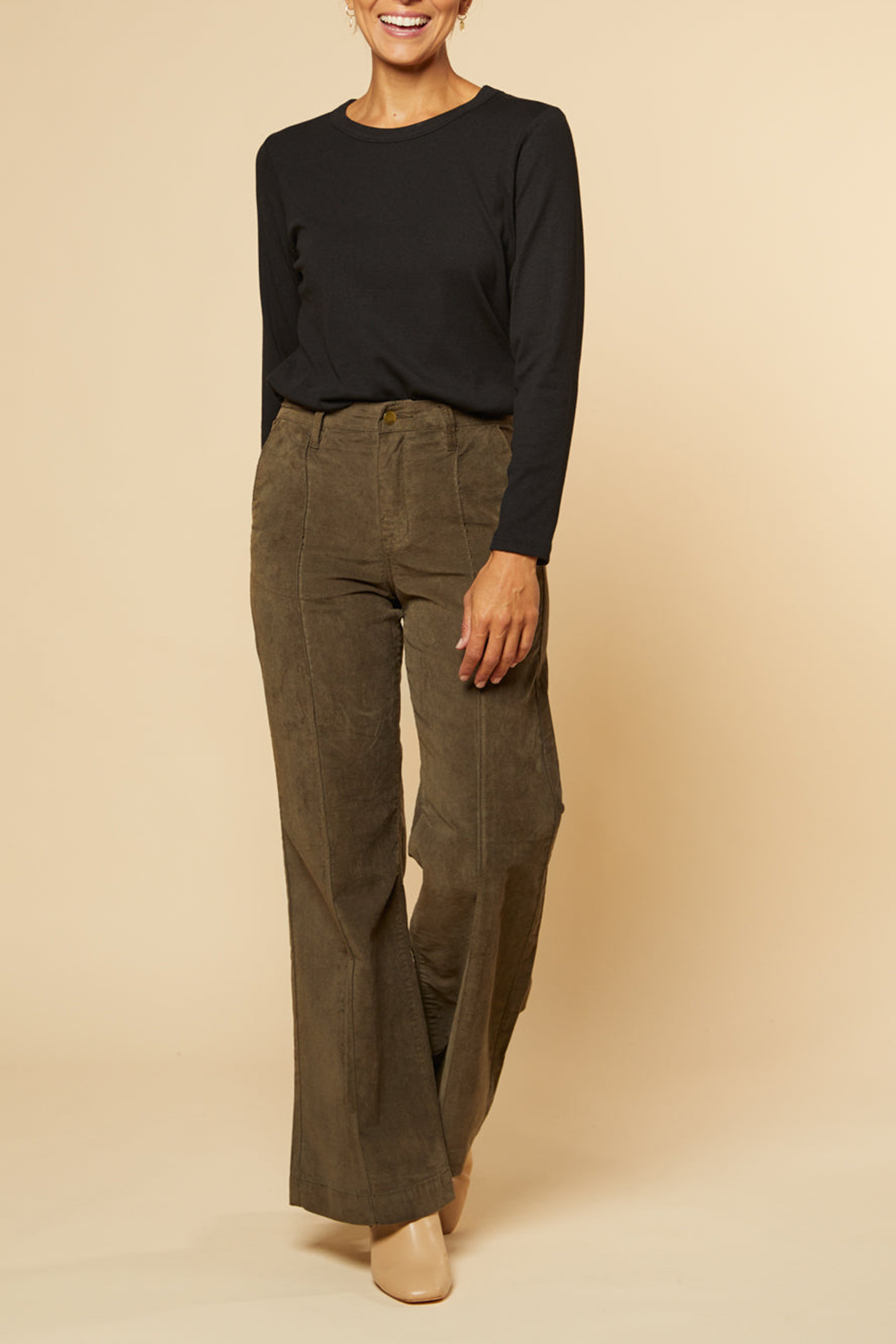 Adrift Wide Leg Brushed Cotton Pant in Olive