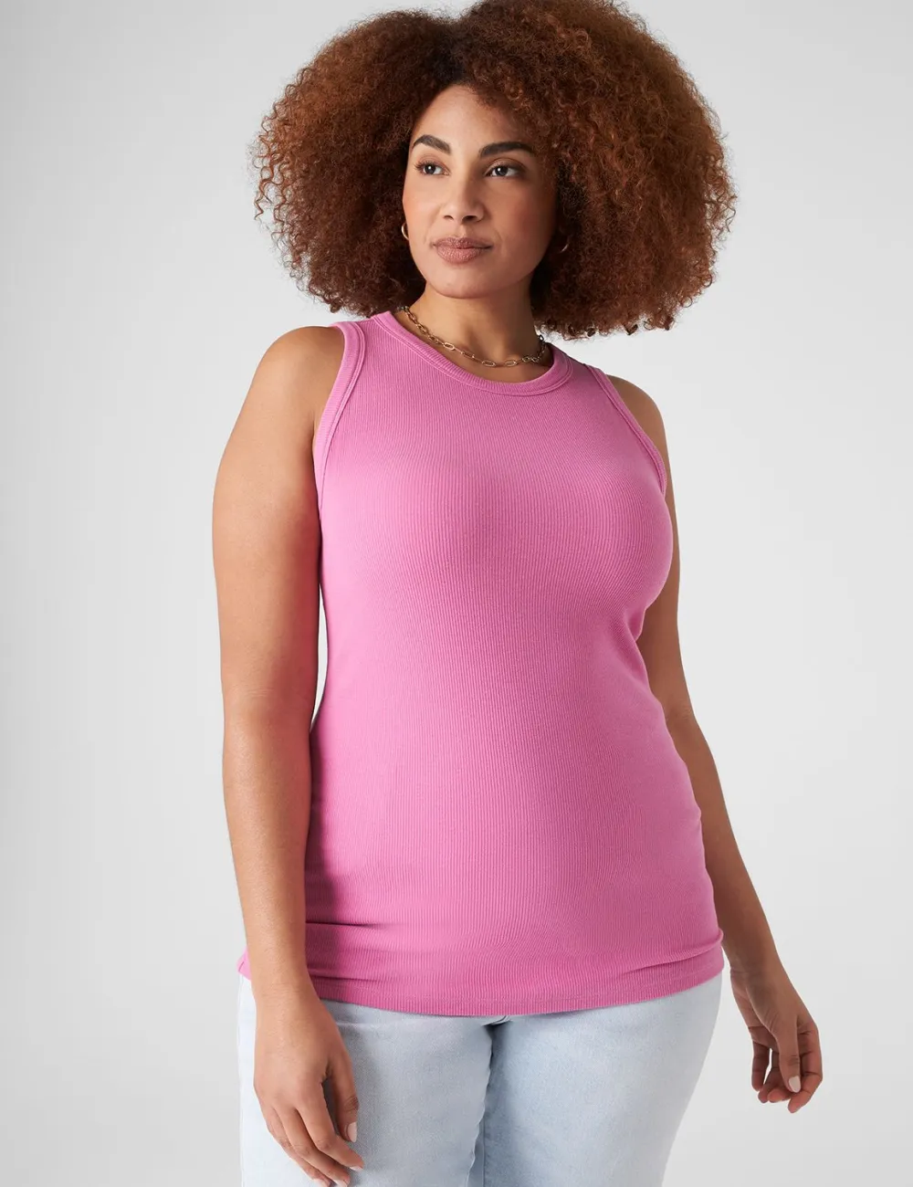 Fitted High-Neck Rib Tank