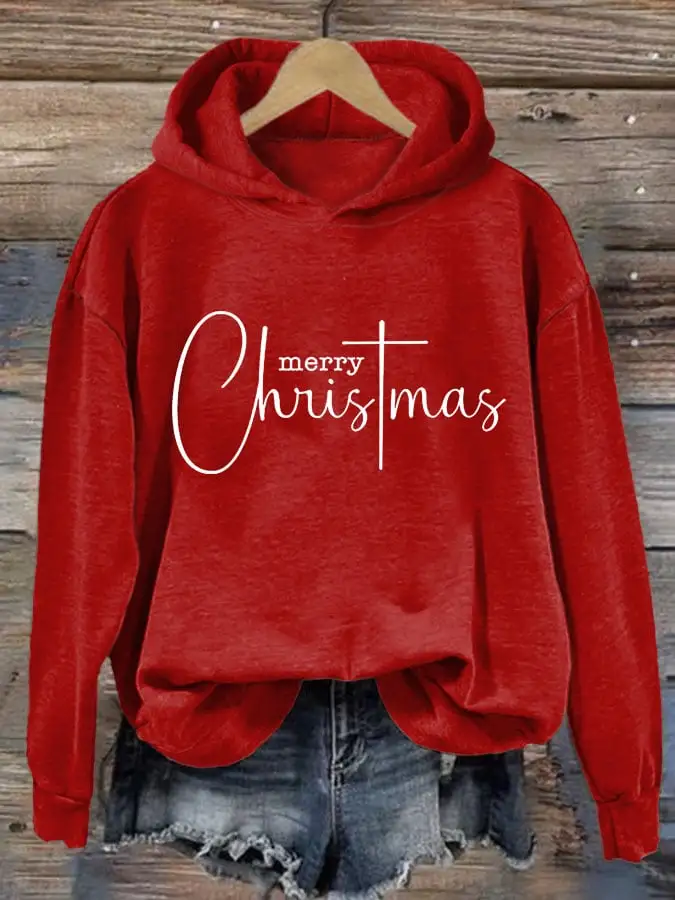 Women's Merry Christmas Print Long Sleeve Hoodie