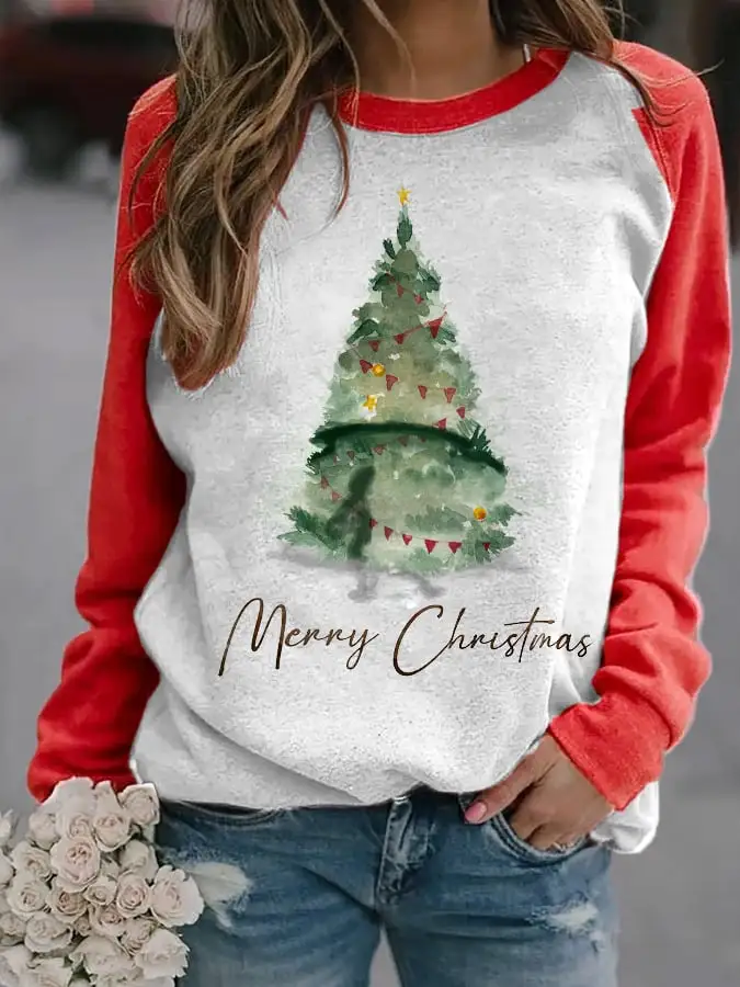 Women's Merry   Tree🎄 Print Casual Sweatshirt