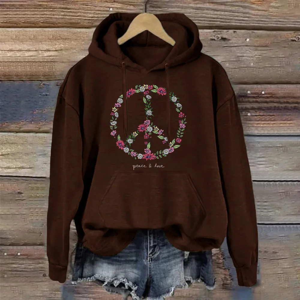 Wildflower Love Peace Sign Long Sleeve Boxy Crusher Hoodie