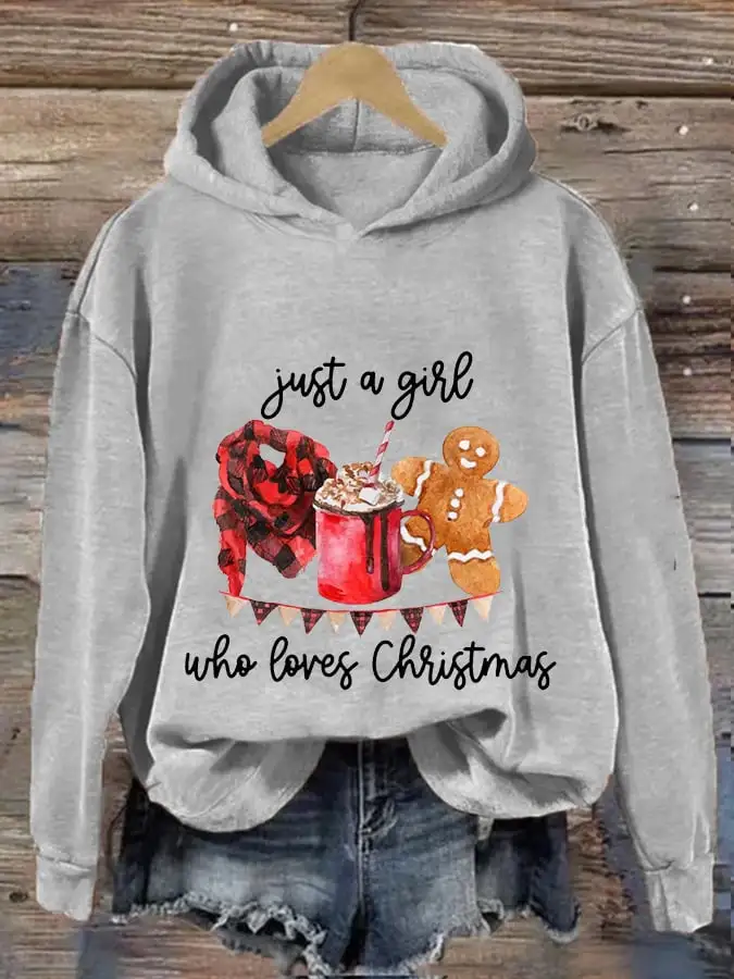 Women's Just A Girl Who Loves Christmas Print Casual Hooded