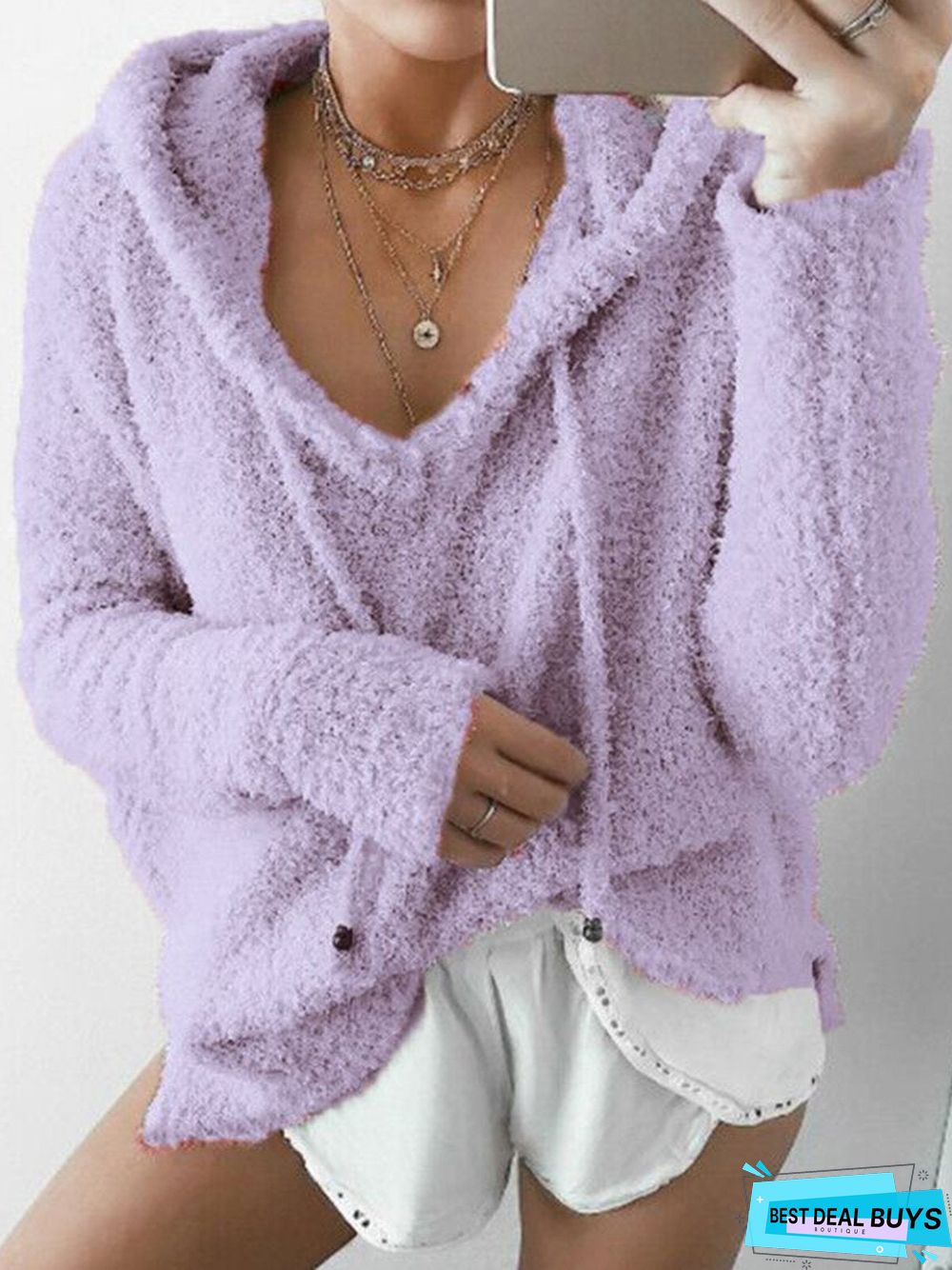 Hoodie Long Sleeve Casual Mohair Sweater