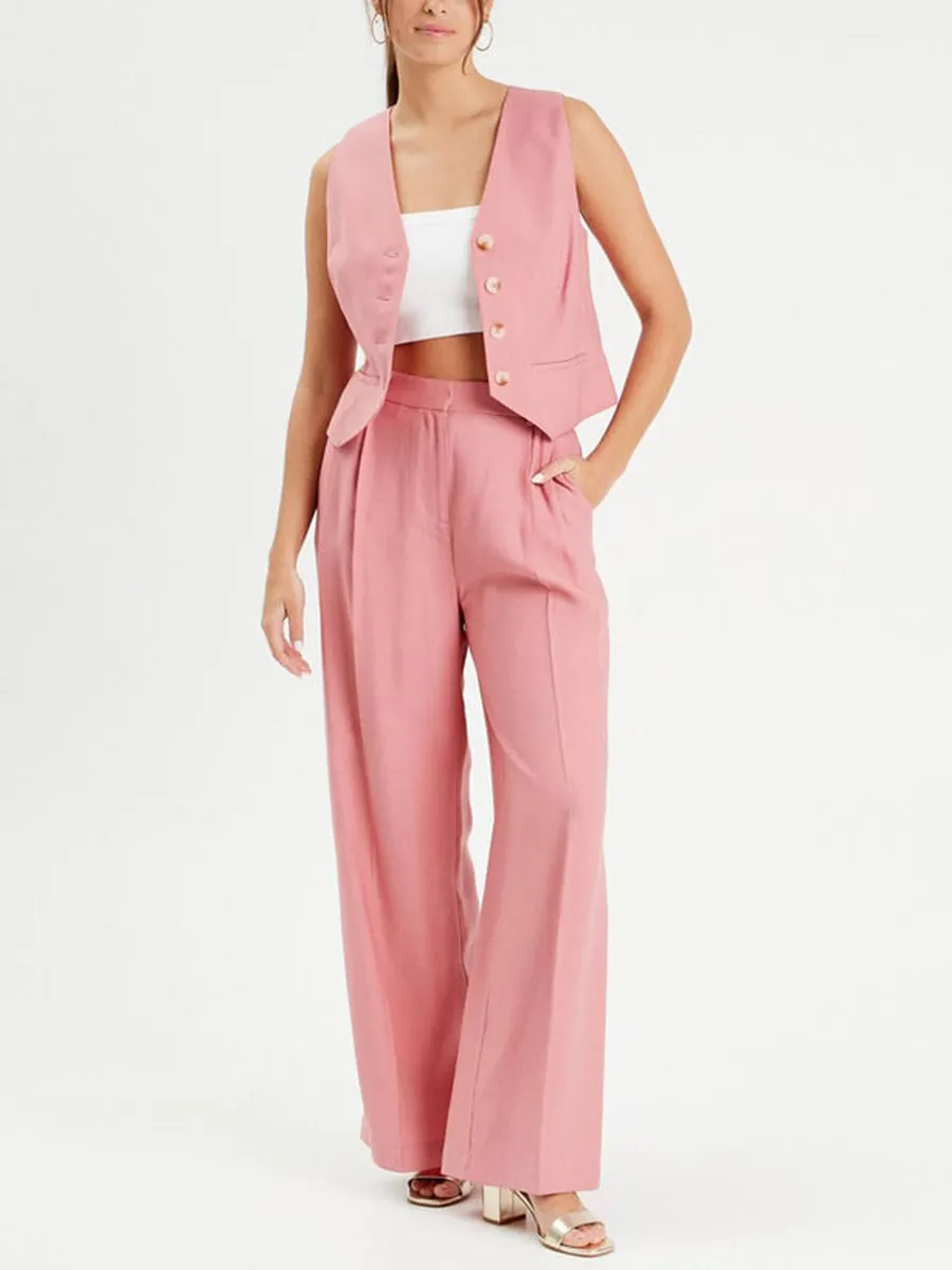 Pantalon large avec pinces rose femme