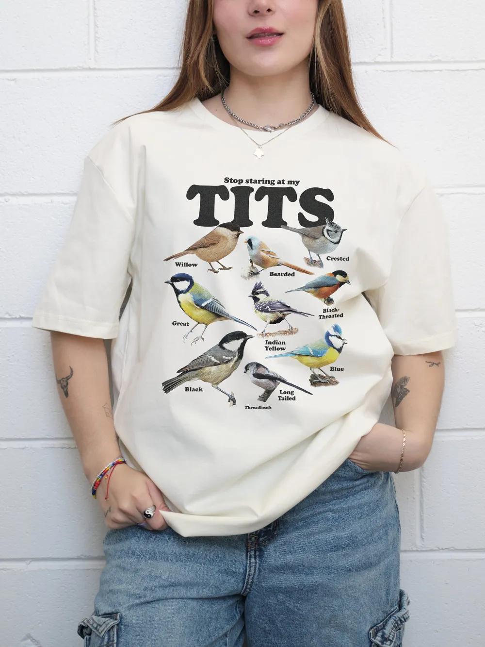 Stop Staring At My Tits Casual Printed Cotton T-shirt Bird lady T-shirt