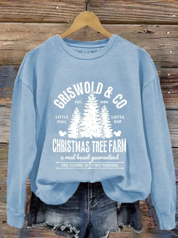 Women's Christmas Griswold Co Christmas Tree Farm Printed Sweatshirt