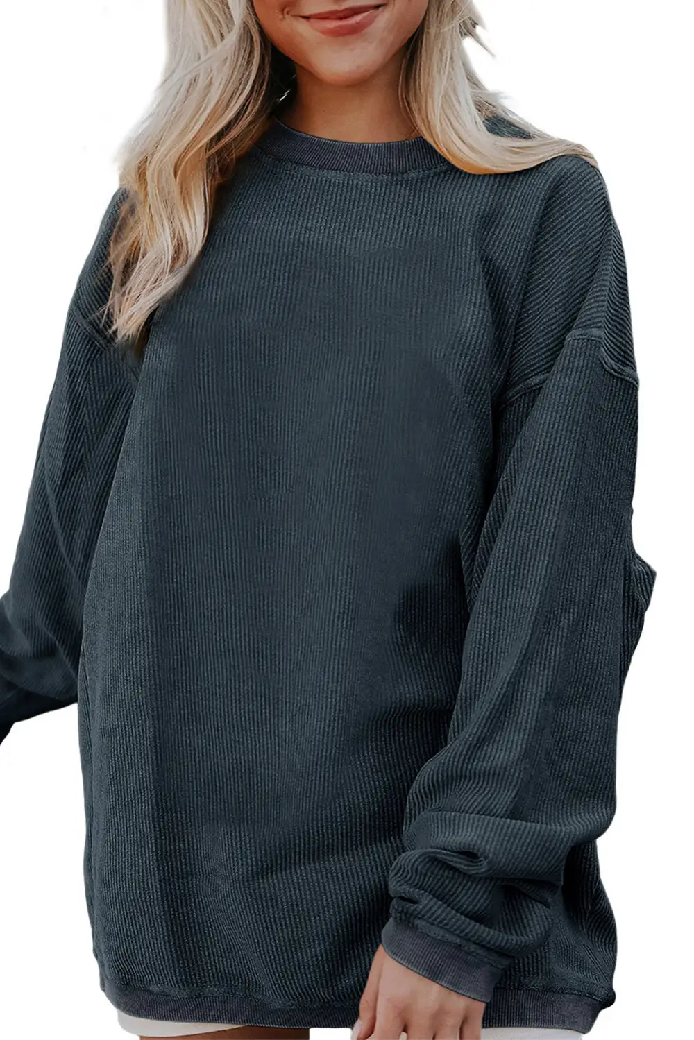 Grass Green Crinkle Rib Drop Shoulder Oversized Sweatshirt