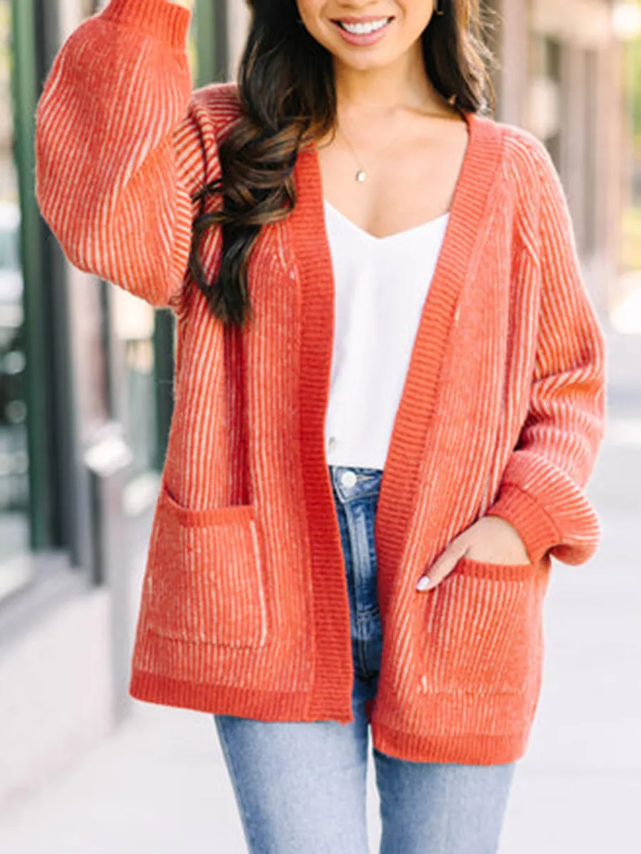 Orange Ribbed Cardigan