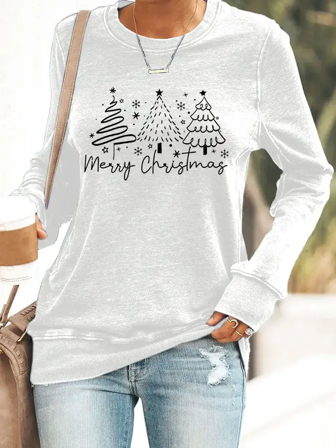 Women's Merry Christmas Print Casual Long Sleeve Sweater