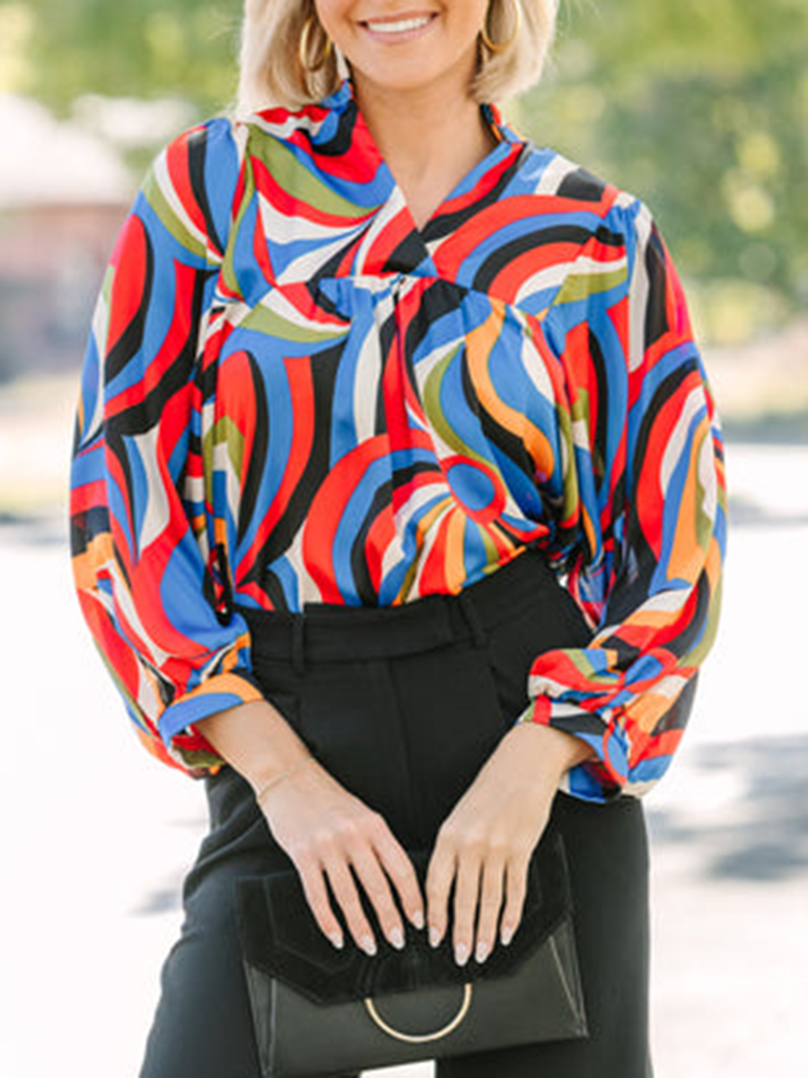 Red & Black Retro Abstract Blouse