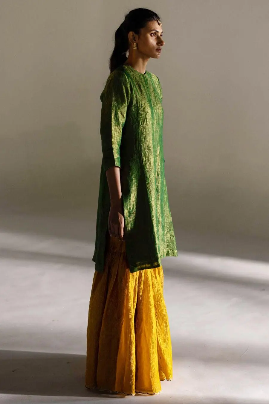 Emerald green tissue silk gharara set