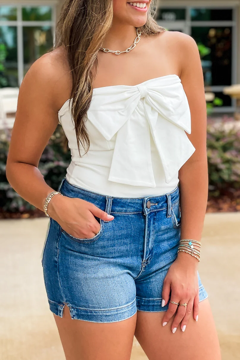 White Bow Tube Top