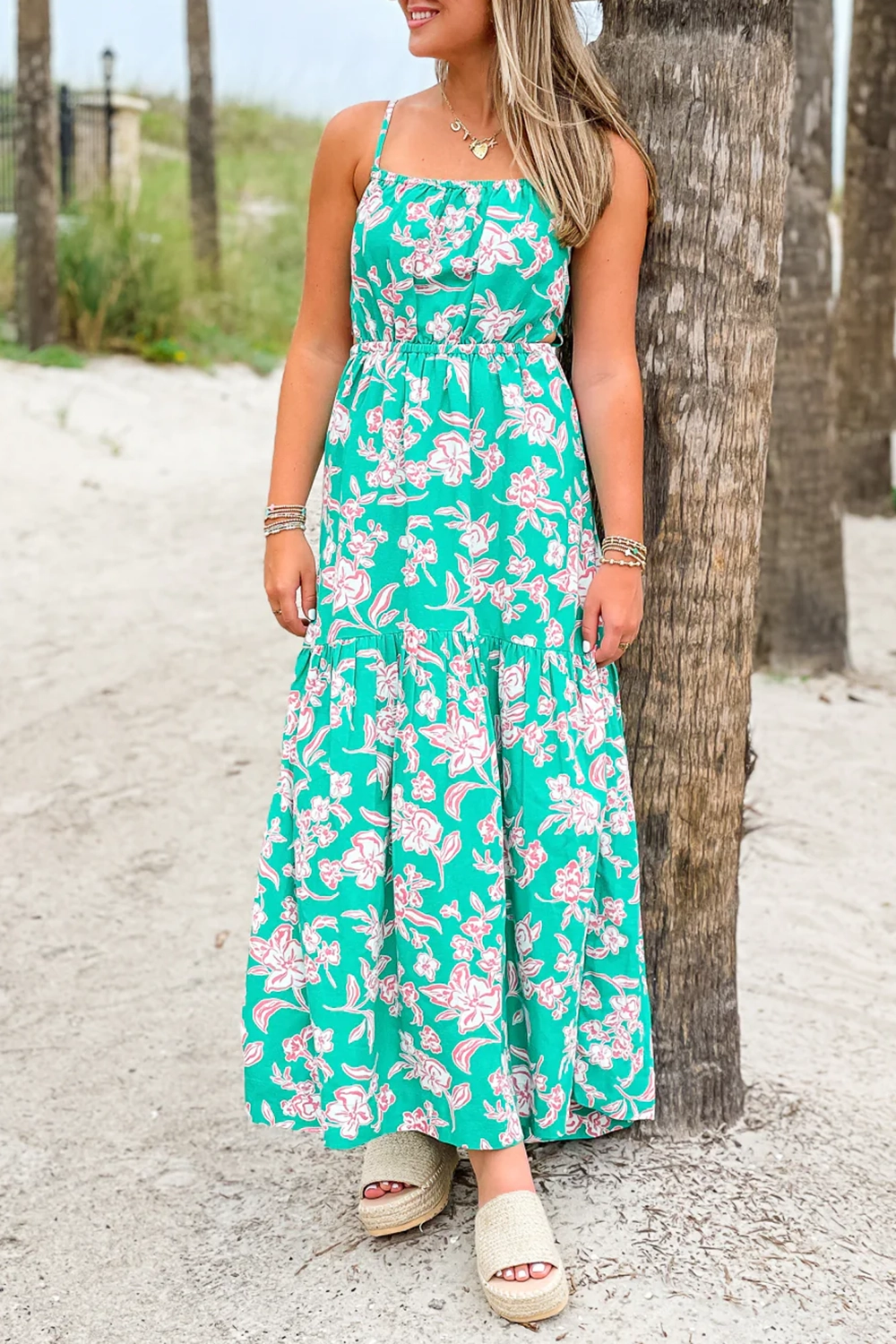 Mint Green Floral Maxi Dress