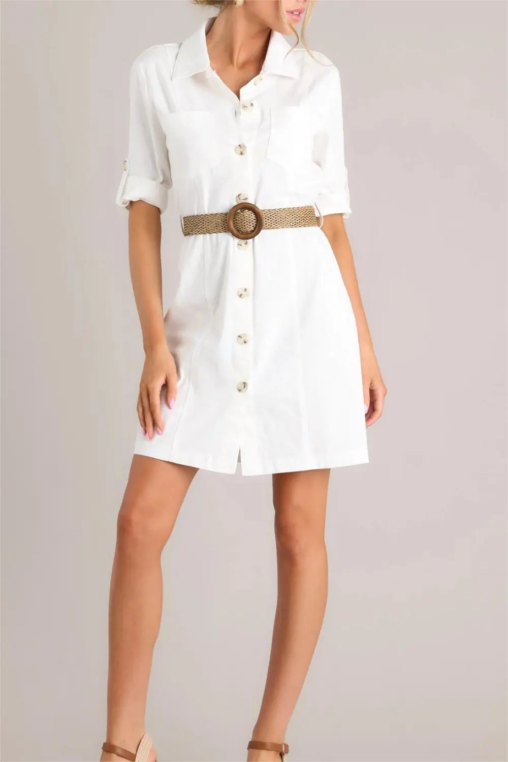 REACH LAND'S END IVORY BUTTON DOWN SHIRT DRESS