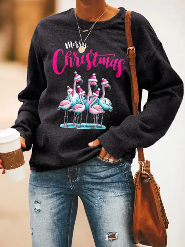 Women'S Casual Merry Chrismas Printed Long Sleeve Sweatshirt