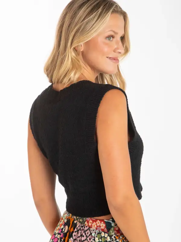 Ava V-Neck Sweater Vest - Black