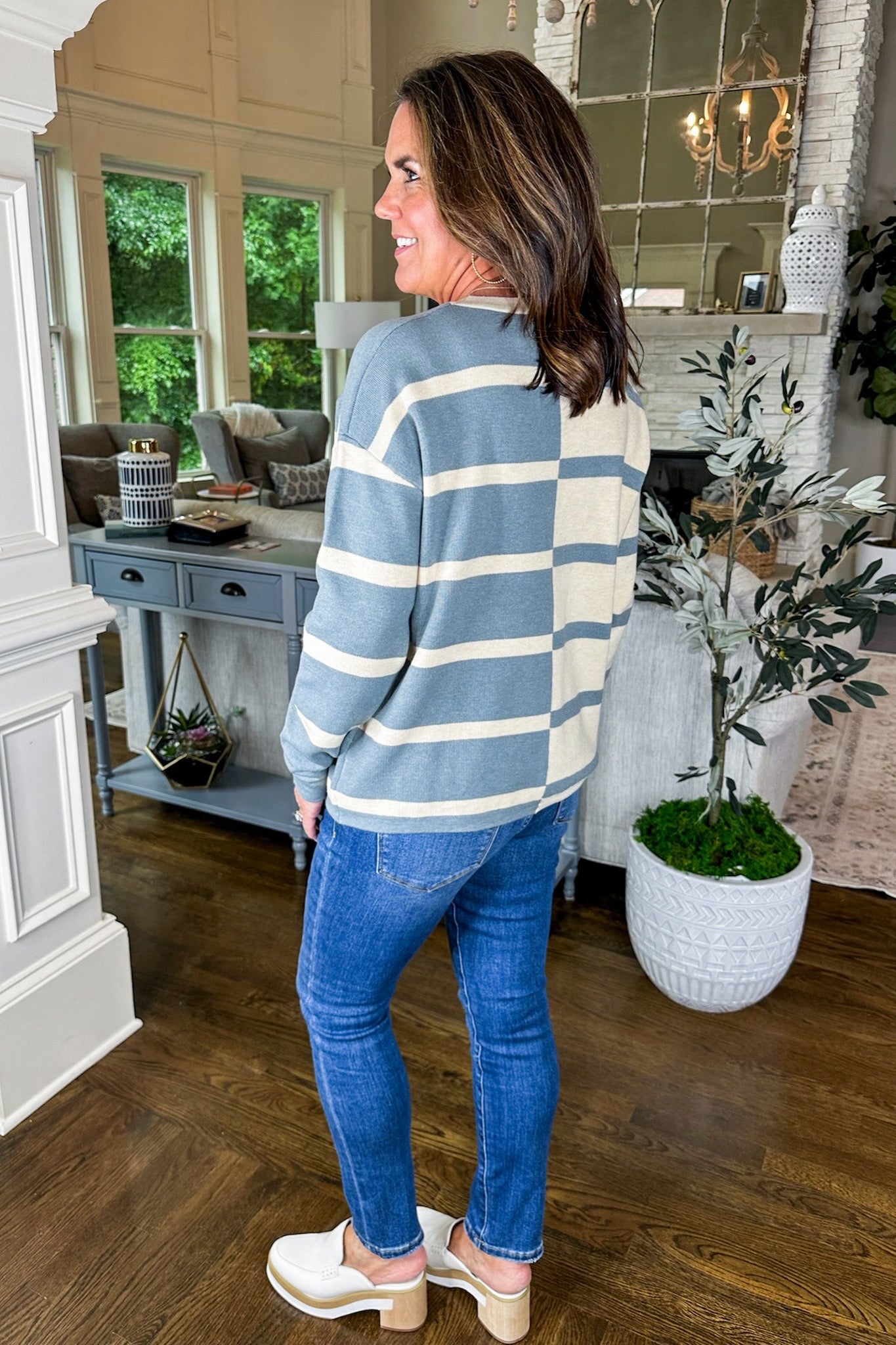 Blue Color Block Stripe Cozy Sweater