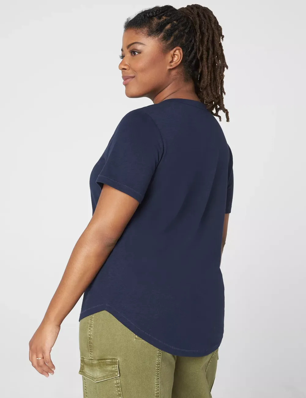 Short-Sleeve Deep V-Neck Linen Tee