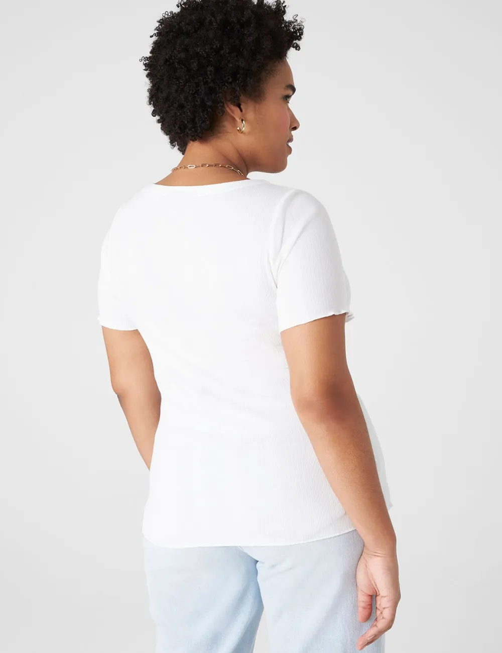 Fitted V-Neck Button-Front Tee