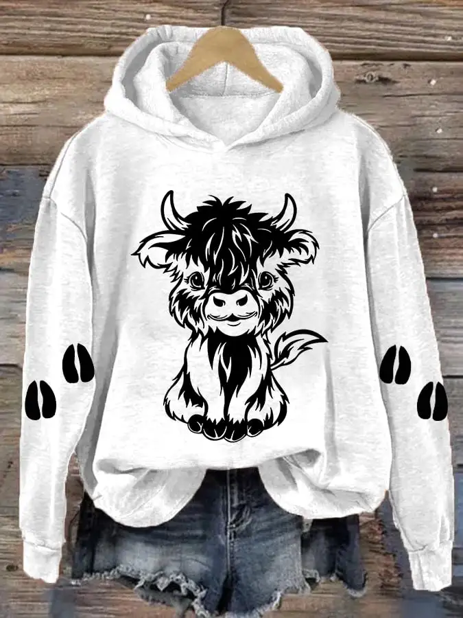 Women's Cute Baby Highland Cow Casual Hoodie