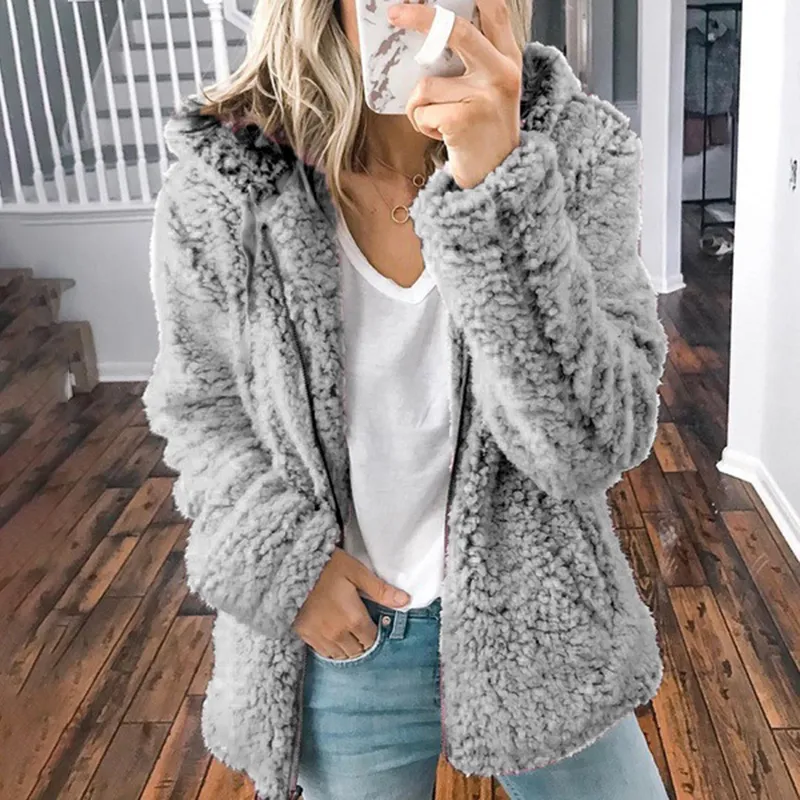 Thick Plush Zip Hooded Pocket Hoodie