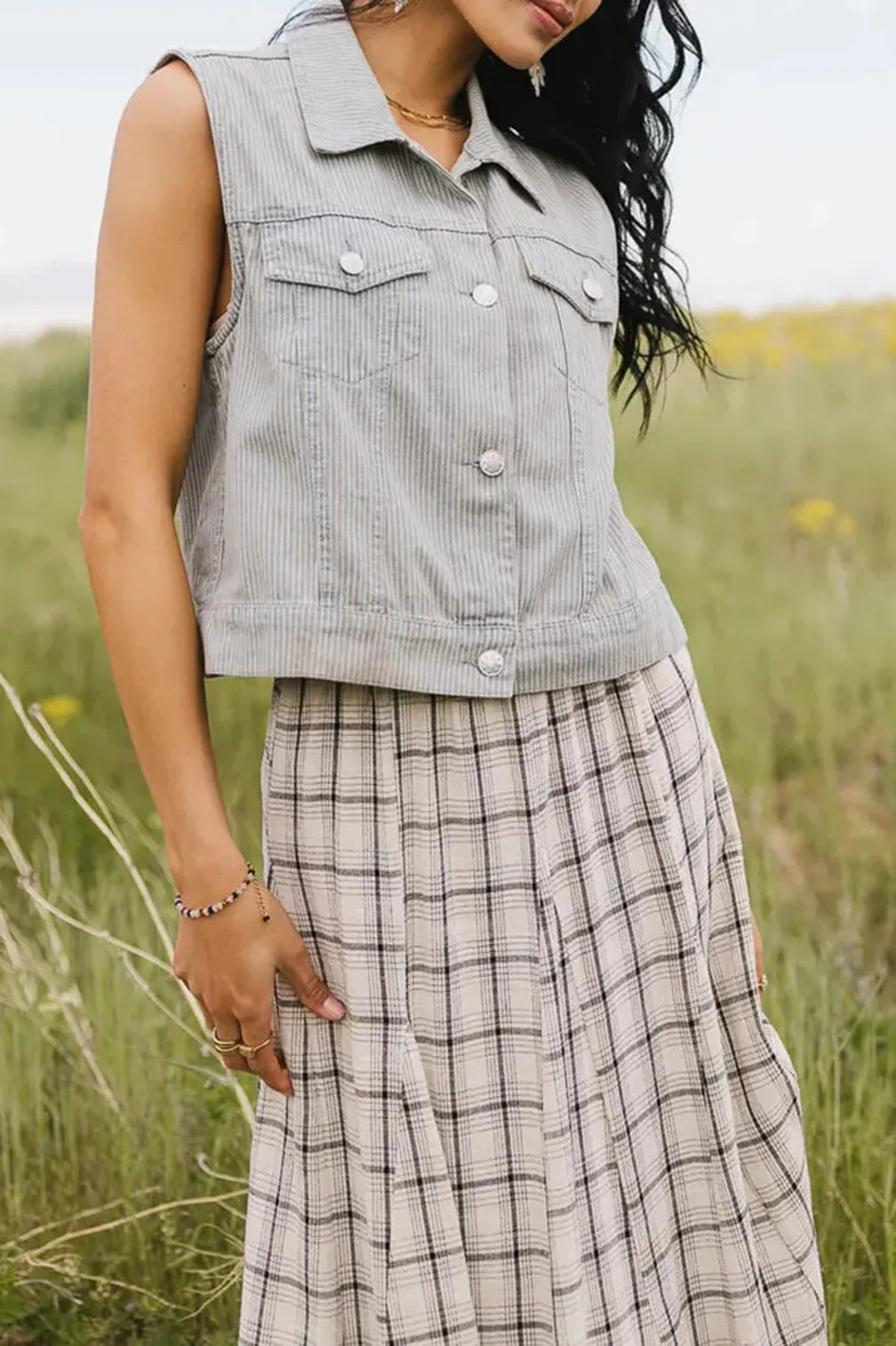 DAPHNE STRIPED DENIM VEST