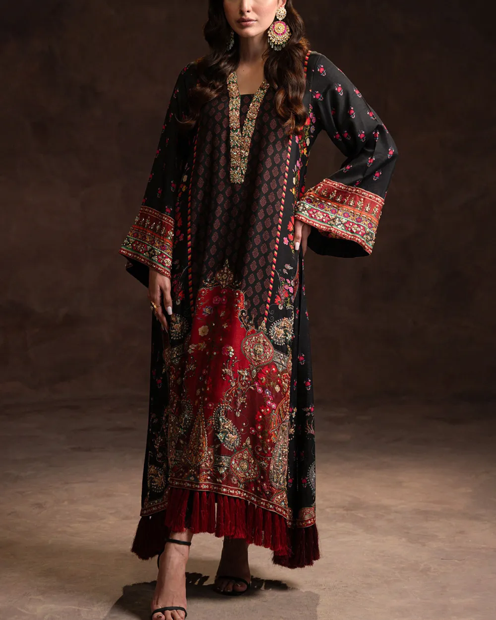 Multi Tassel Black Kaftan