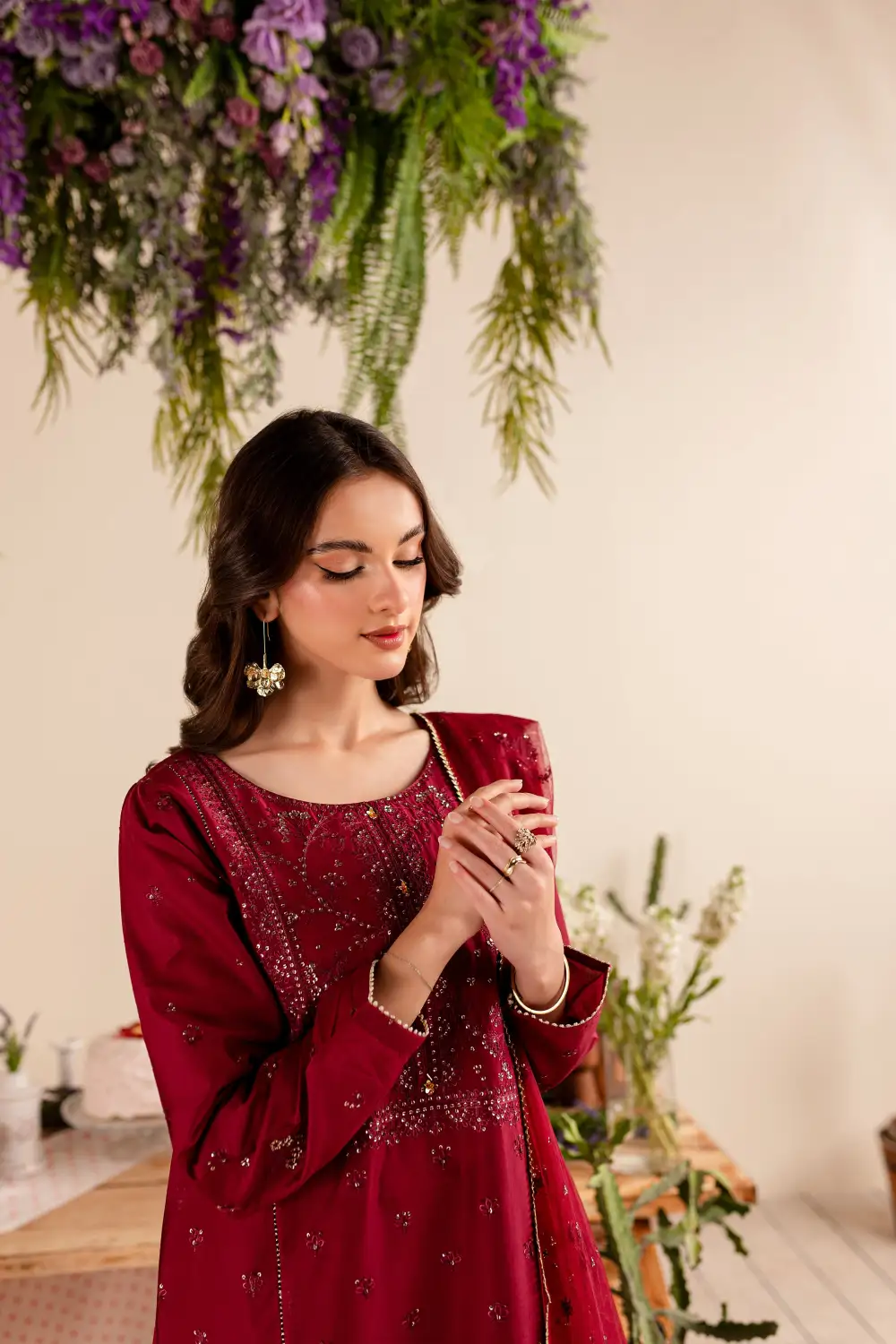 Maroon Sitara 3Pc - Embroidered Lawn Dress