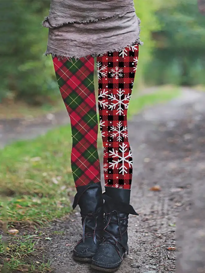 Women's Christmas plaid casual leggings