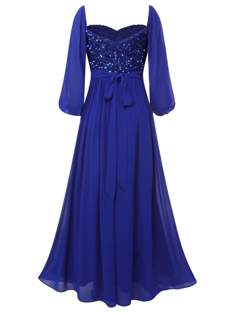 ROYAL BLUE 1920S SEQUINED SWEETHEART NECK MAXI DRESS