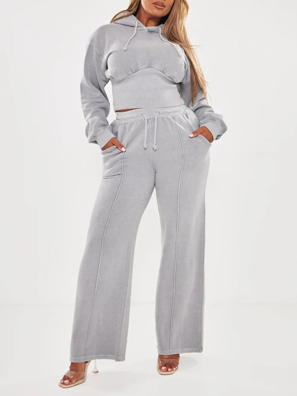 Light Grey Sweat Seam Detail Wide Leg Sweatpants