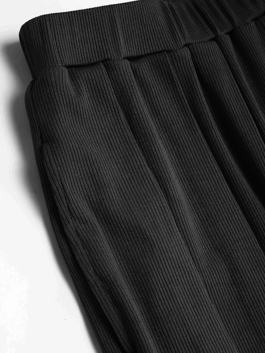 Solid Elastic Waist Wide Leg Pants