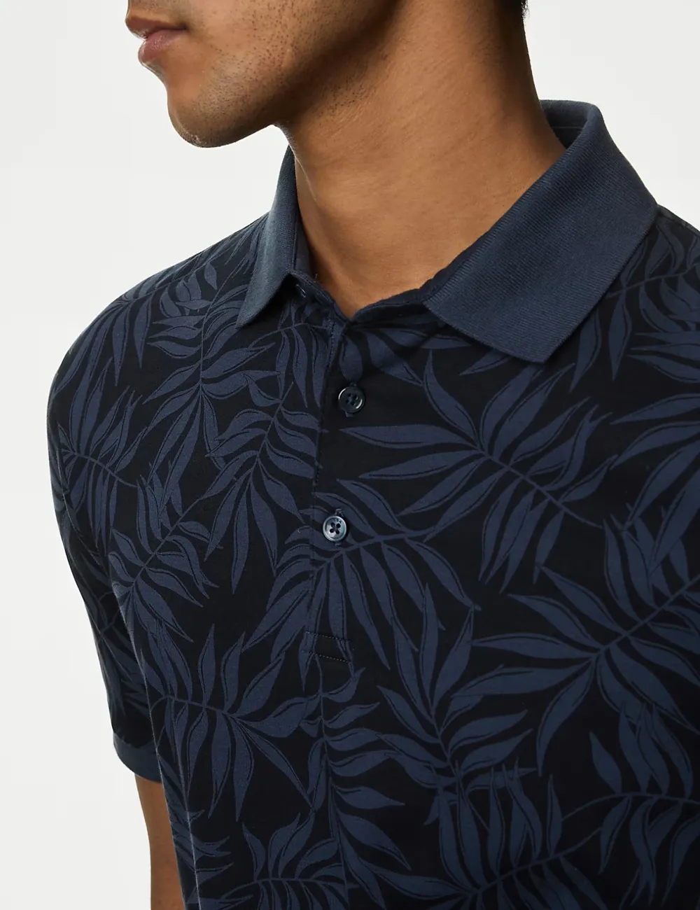 Pure Cotton Leaf Print Polo Shirt