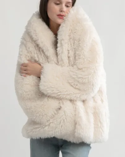 Shaggy Hood Fur Jacket - Ivory