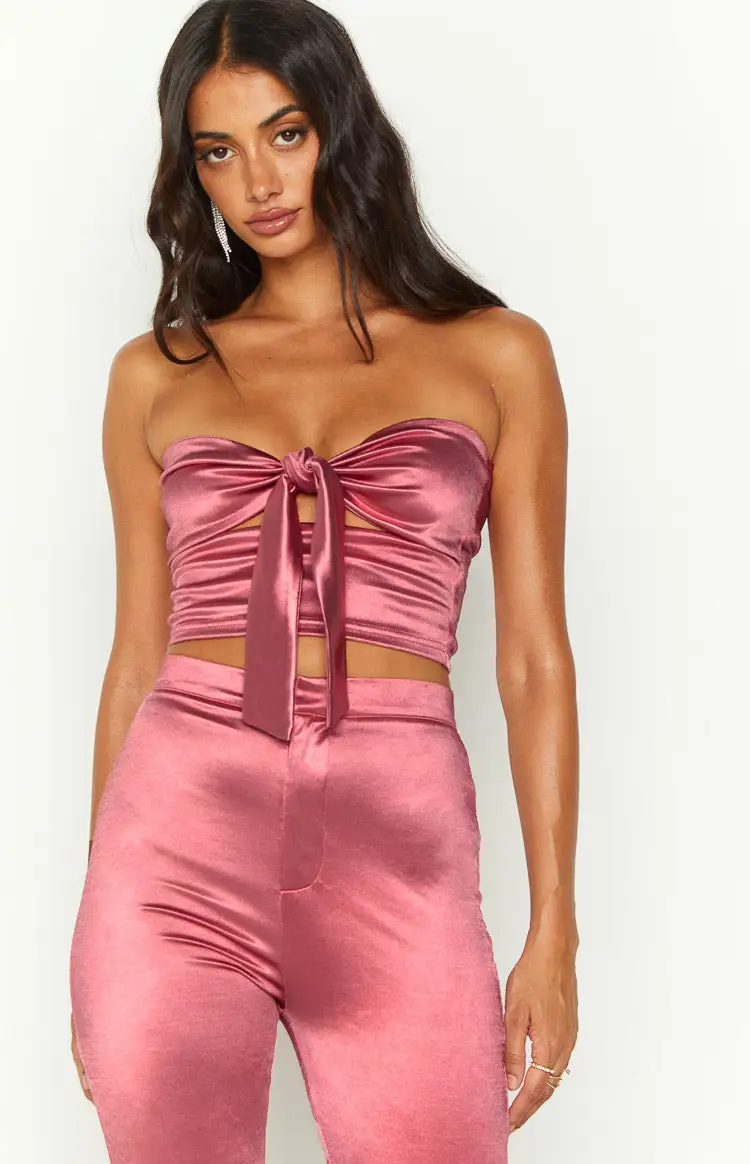 Raynah Pink Strapless Tie Front Top